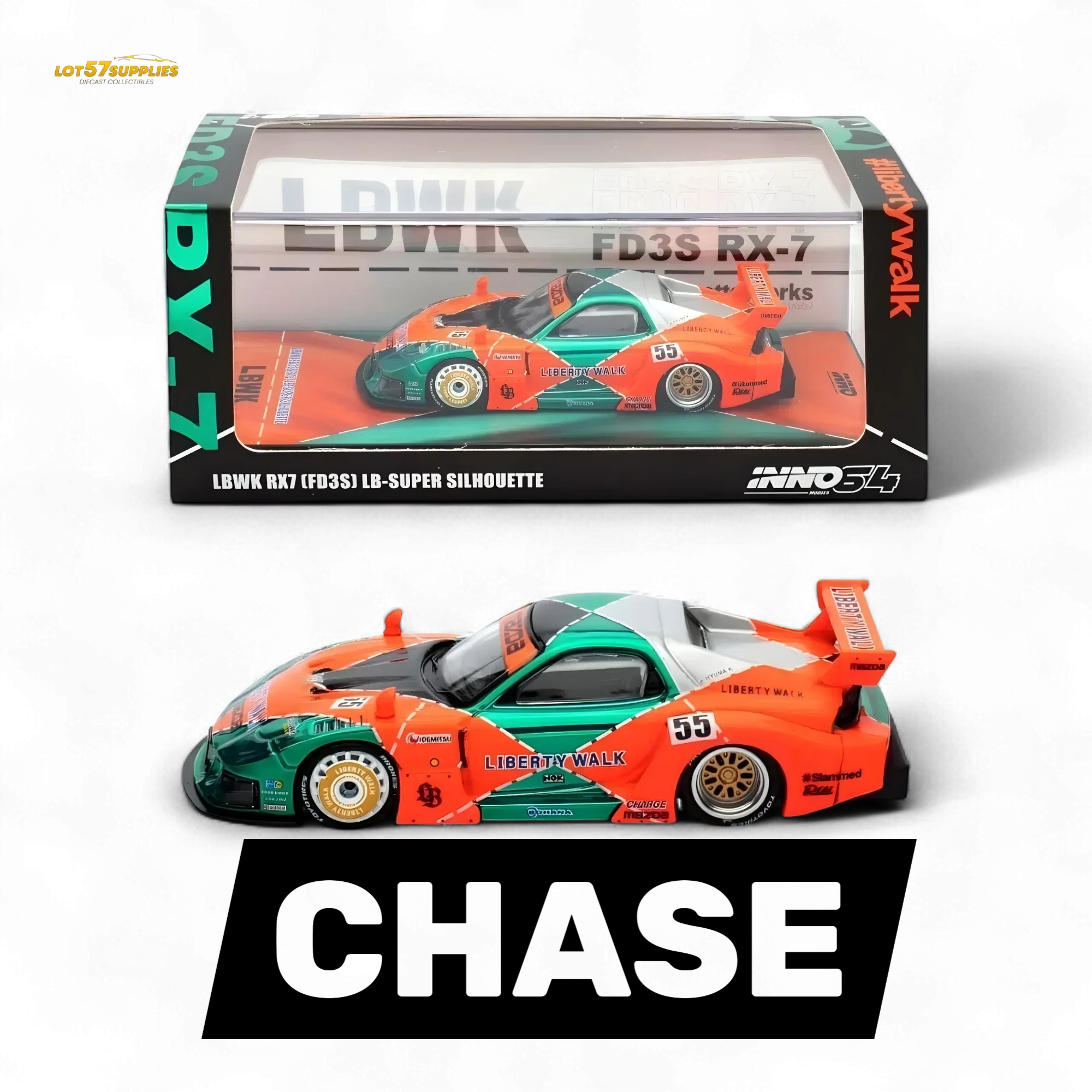 Inno64 Mazda RX-7 LBWK FD3S Orange/Green 1:64