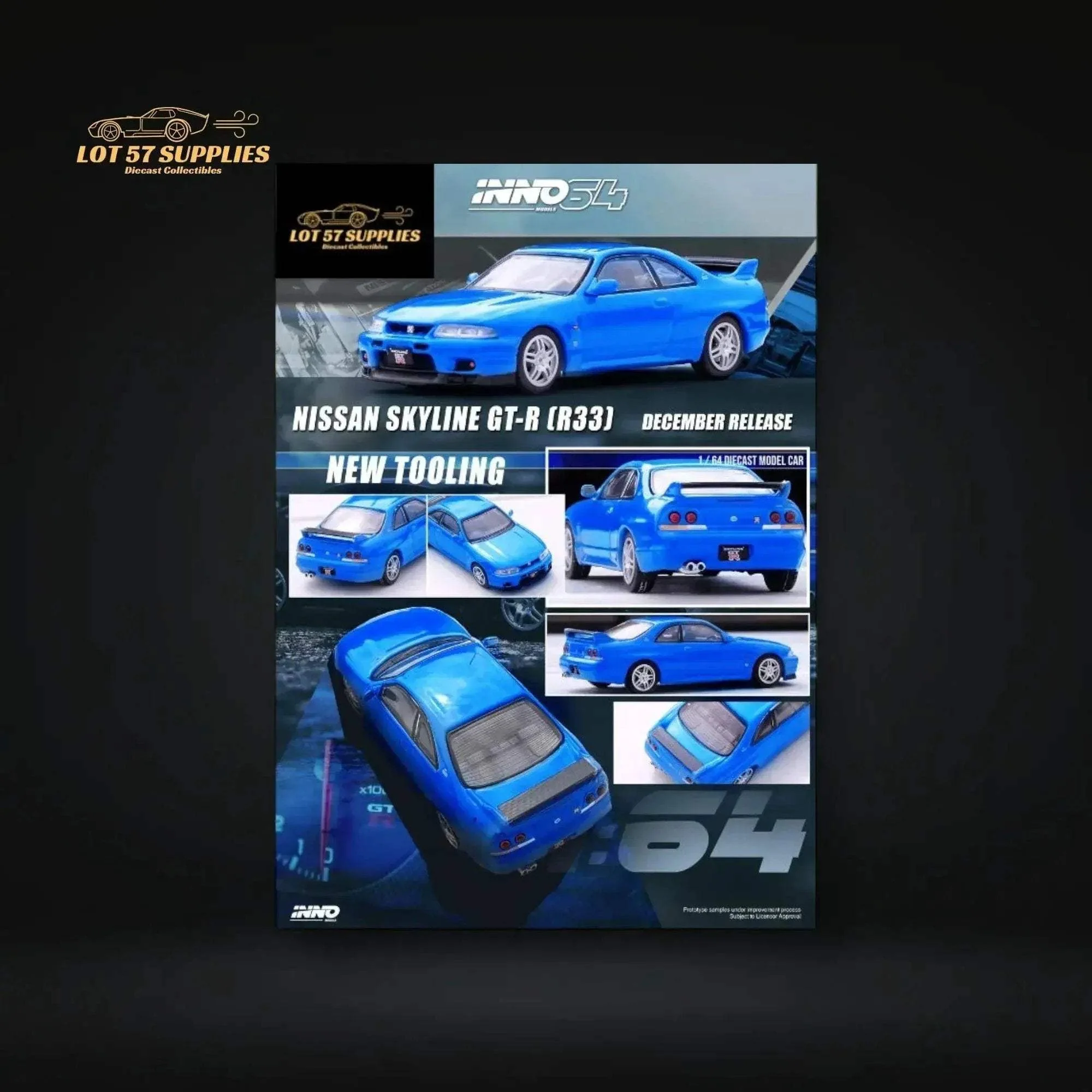 Inno64 Nissan Skyline GT-R R33 Blue 1:64 - Image 5