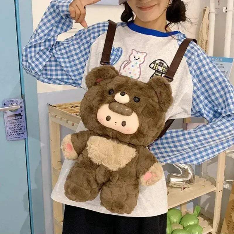 Adorable Bear Plush Backpack Crossbody Bag For Women - Image 2