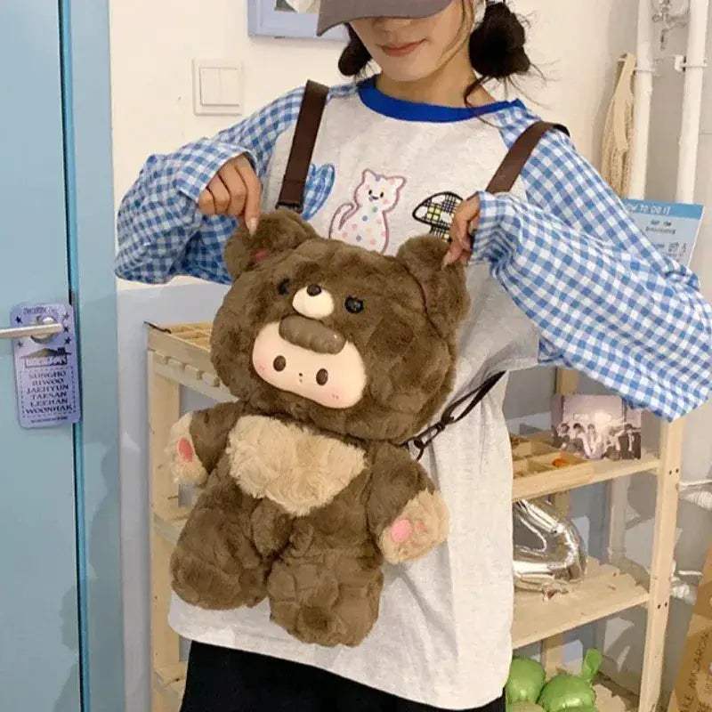 Adorable Bear Plush Backpack Crossbody Bag For Women - Image 3