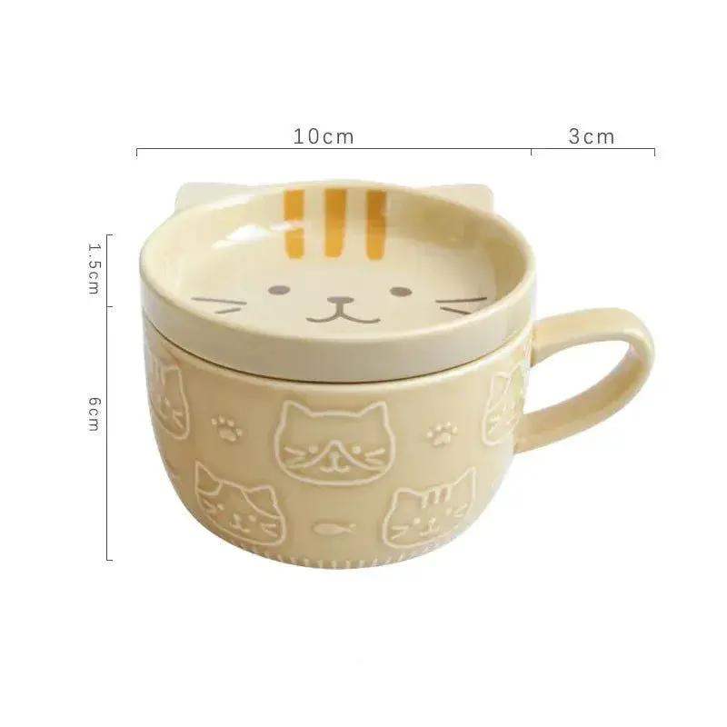 Japanese Cartoon Cat With Cover Coffee Cup, Cute Breakfast Cup With Lid - Image 4