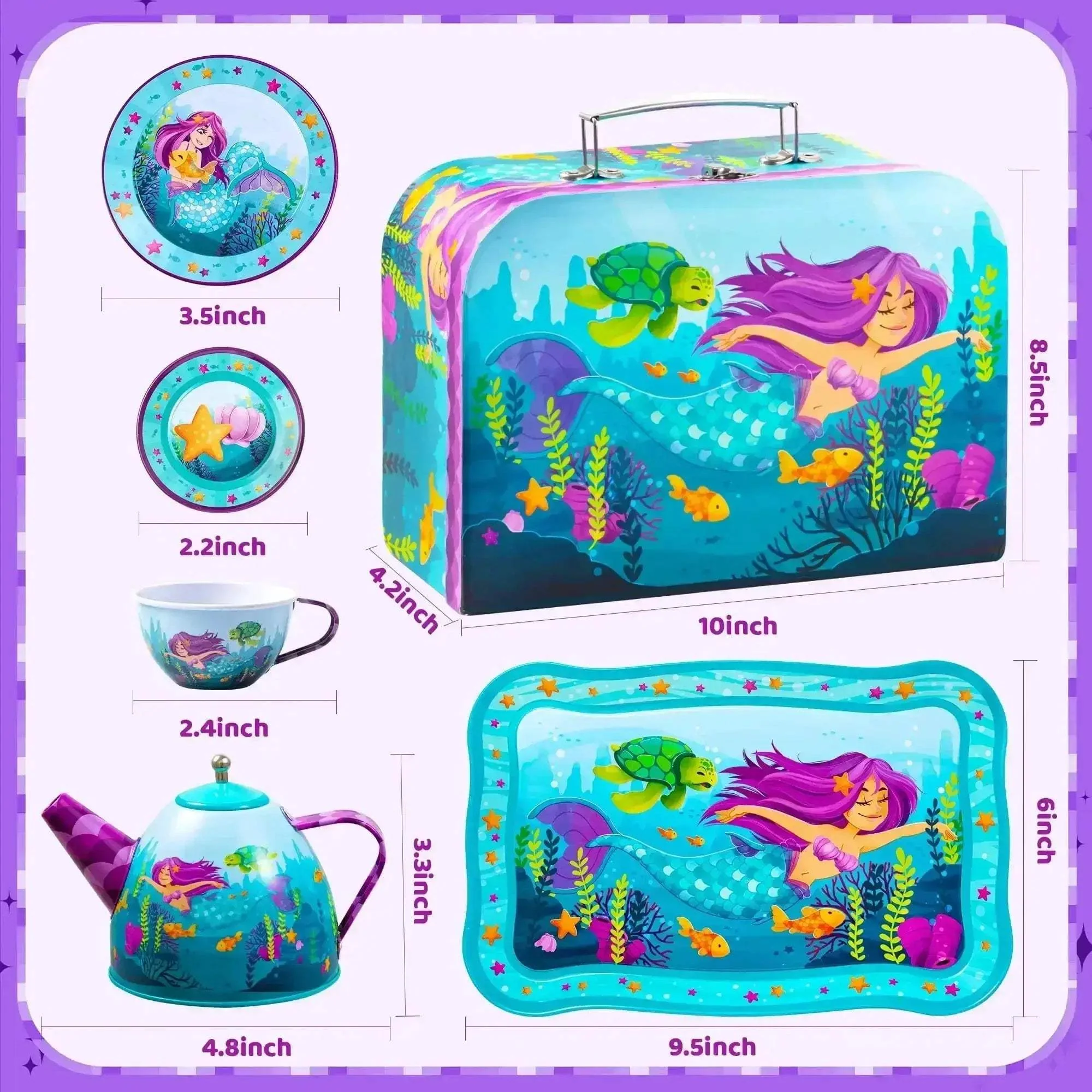 Mermaid Themed Kids Tea Set for Pretend Play Party - Image 5