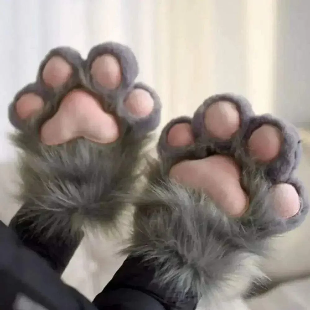 Kawaii Cartoon Cosplay Costume Gloves Plush Cat Paw Fursuit For Furry Fans - Image 4