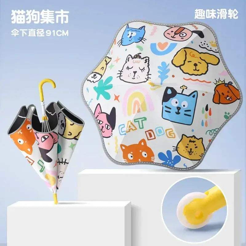 Kawaii Kids Safety Umbrella With Reflective Rain Sun Protection - Image 6