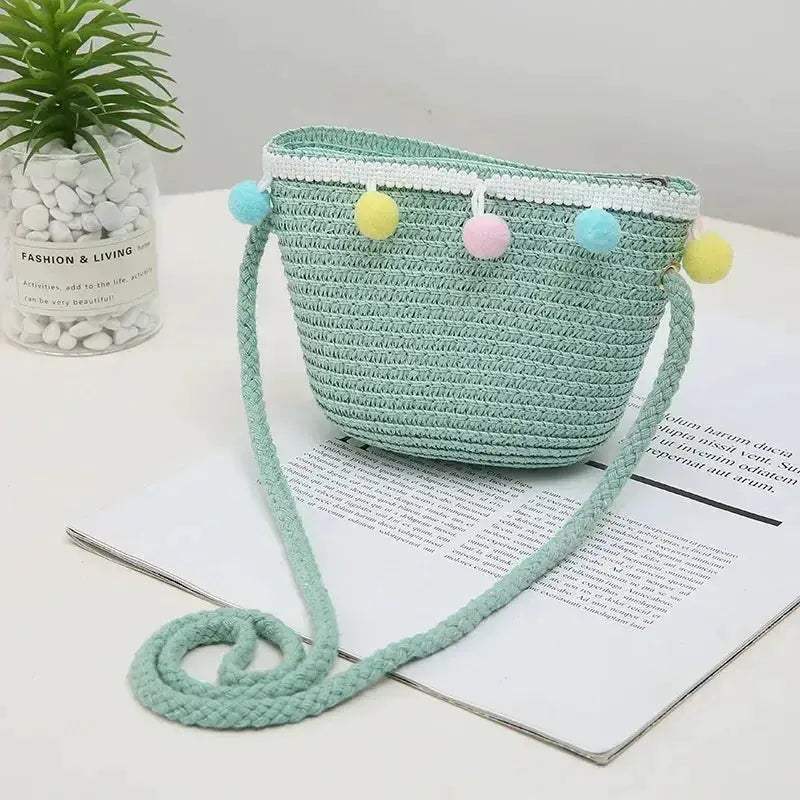 Kids Beach Bag Straw Crossbody Flower Print Lightweight Girls - Image 10