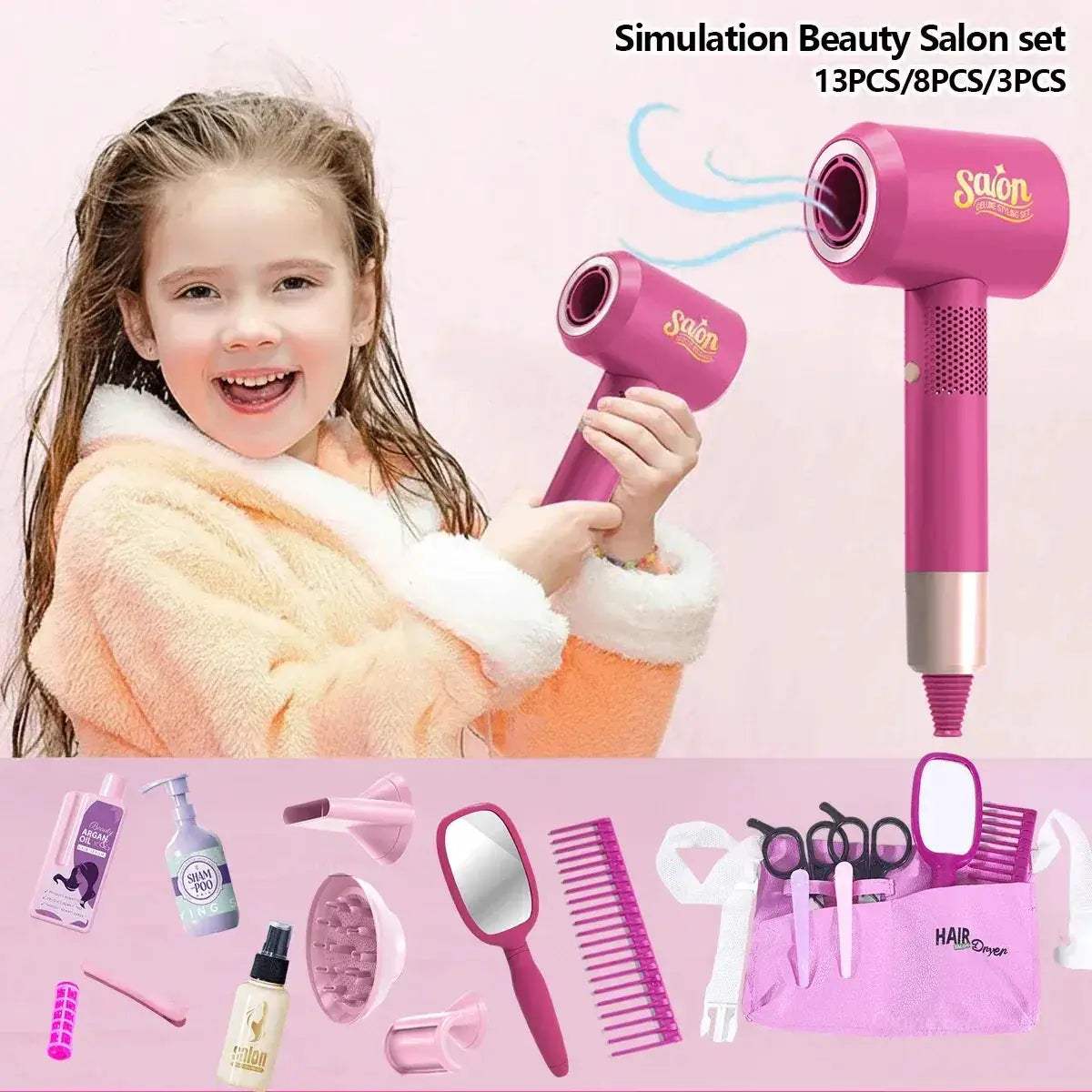Kids Beauty Salon Set With Realistic Hair Dryer Pretend Play