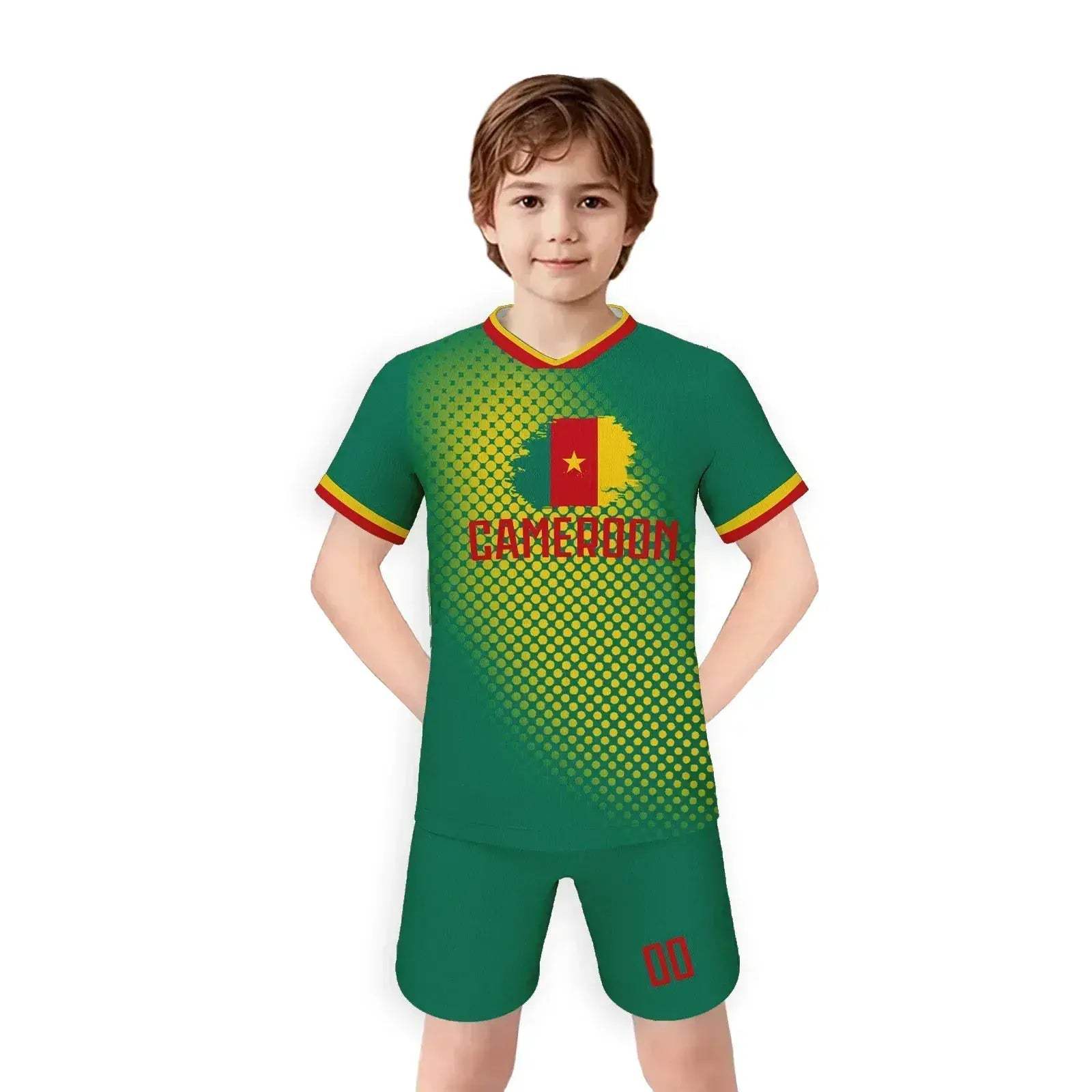 Kids Cameroon National Team Soccer Jersey Knit - Custom Name And Number, Unisex Youth Shirt And Shorts, Training Uniform - Image 4