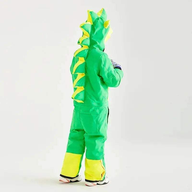 Kids Cartoon Dinosaur Ski Suit One Piece Waterproof Winter Gear - Image 4