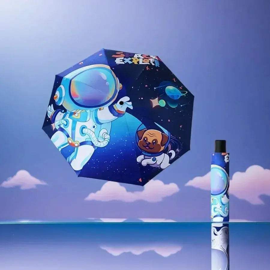 Kids Cartoon Umbrella Windproof Folding With Reflective Stripe - Image 2