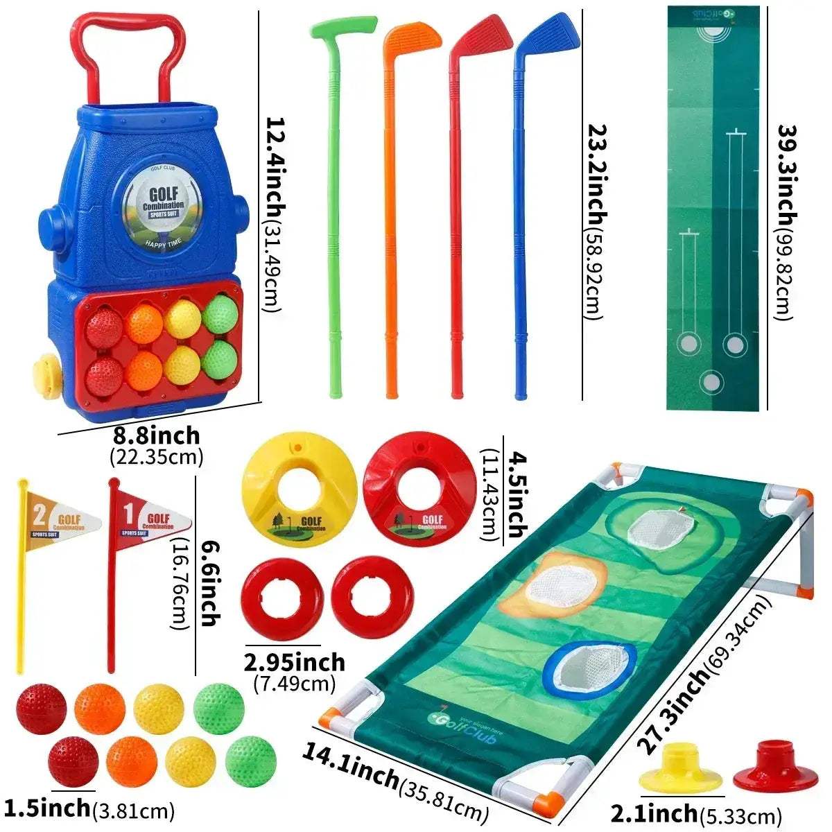 Kids Golf Cart Toy With Clubs Balls Mat Indoor Outdoor Playset Plastic 3 To 6 - Image 8