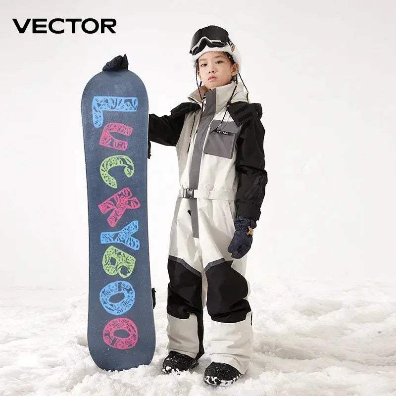 Kids Hooded Ski Jumpsuit Waterproof Winter Snowsuit