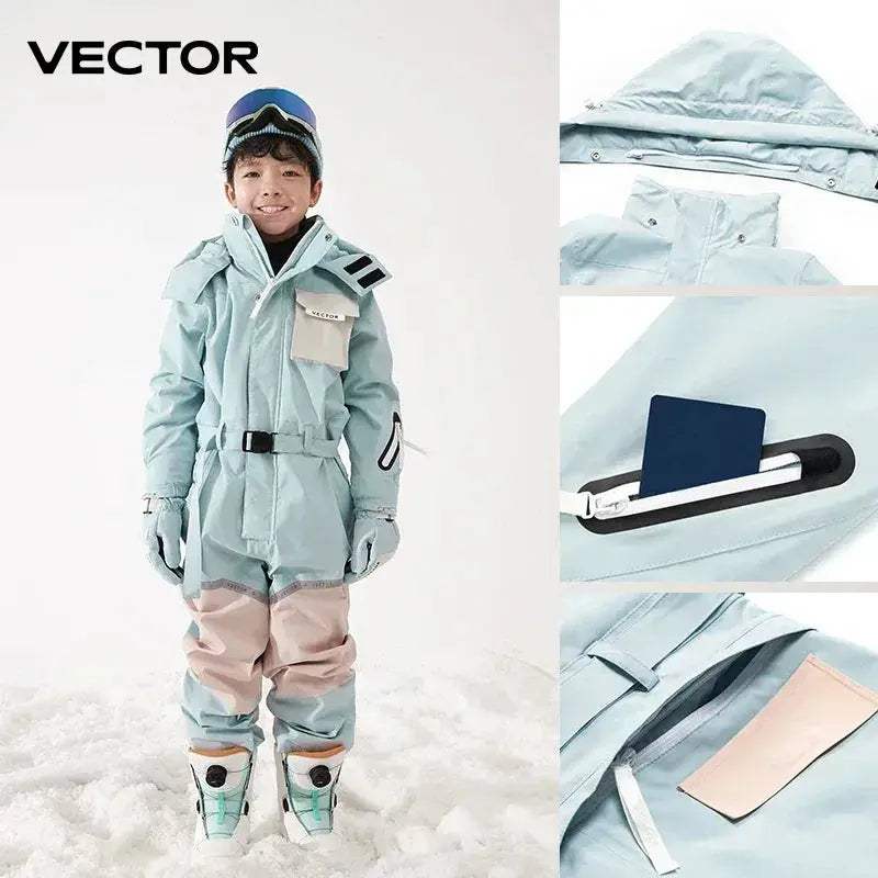 Kids Hooded Ski Jumpsuit Waterproof Winter Snowsuit - Image 6