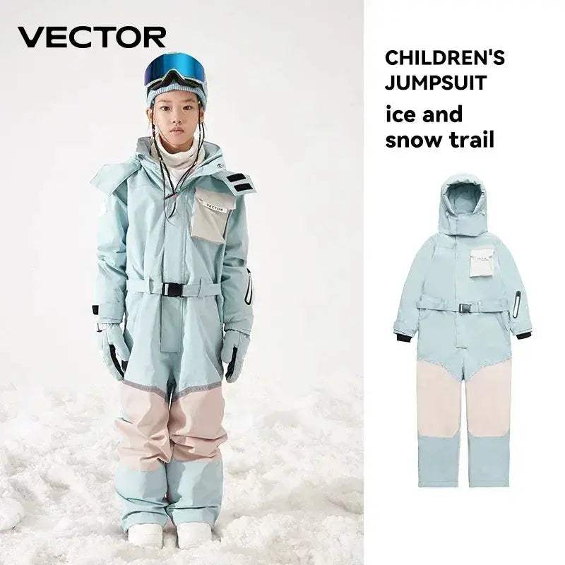 Kids Hooded Ski Jumpsuit Waterproof Winter Snowsuit - Image 8