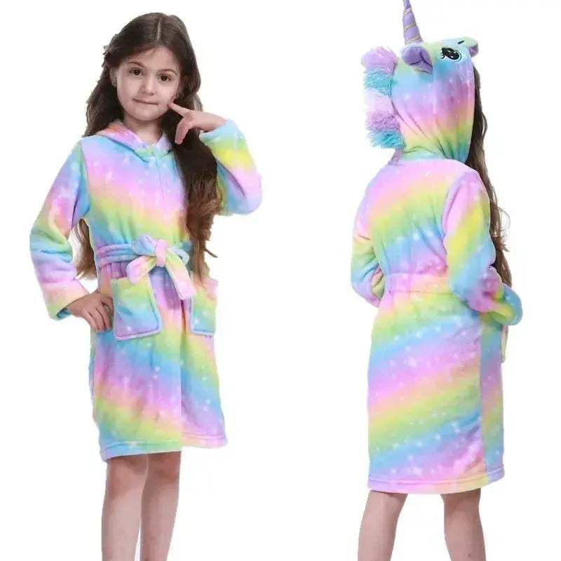 Kids Hooded Unicorn Bathrobe Fleece Kigurumi Cozy For Girls - Image 12
