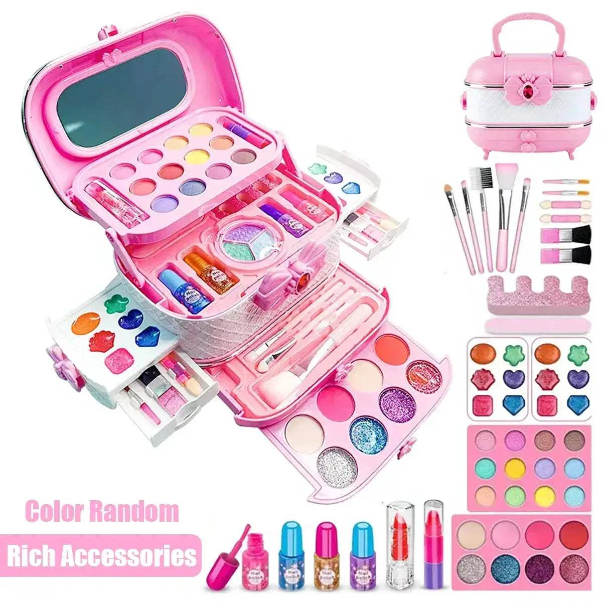 Washable Kids Makeup Kit For Girls Non Toxic Mirror - Image 8