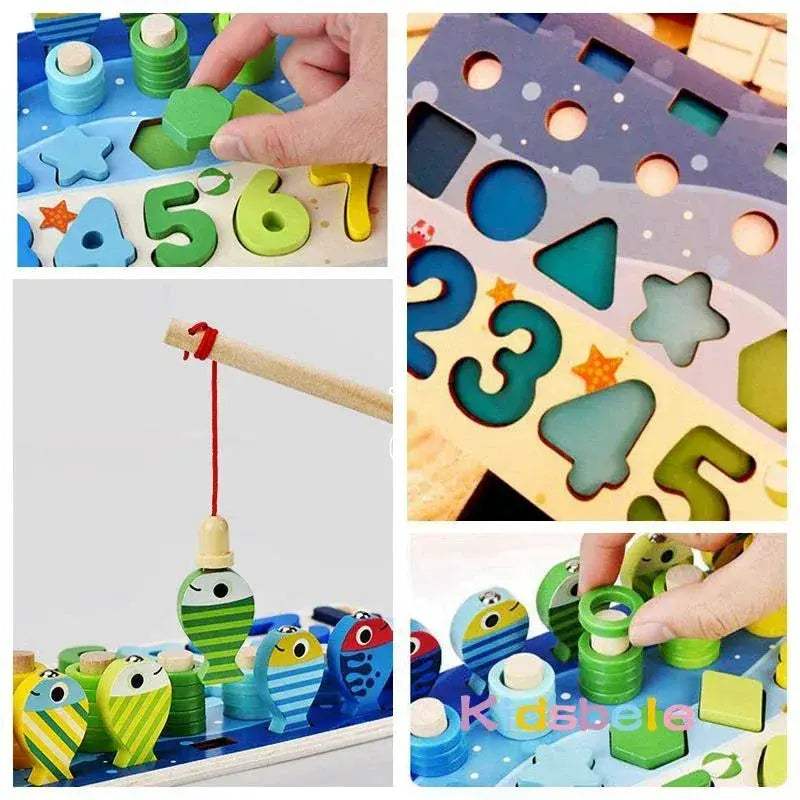 Montessori Math Toys For Toddlers Wooden Puzzle Fishing Game - Image 5