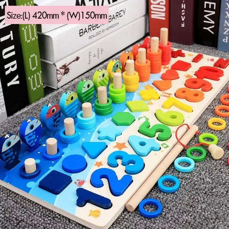Montessori Math Toys For Toddlers Wooden Puzzle Fishing Game - Image 8
