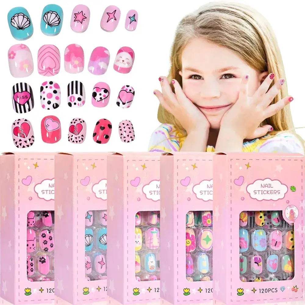 Kids Press On Nails 120Pcs Cartoon Acrylic Easy Fit - Image 3