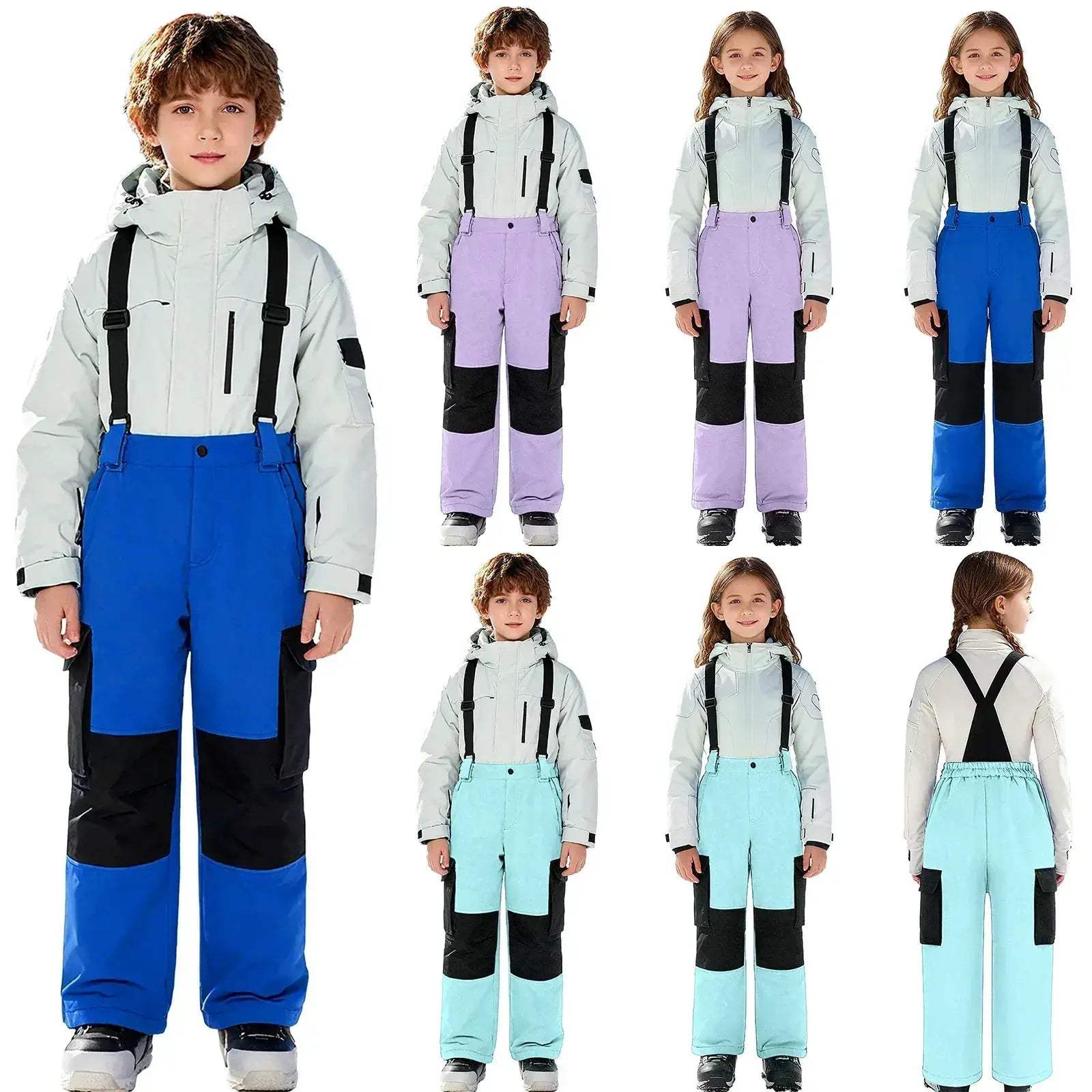 Kids Ski Overalls Water Resistant Snowsuit With Pockets - Image 4