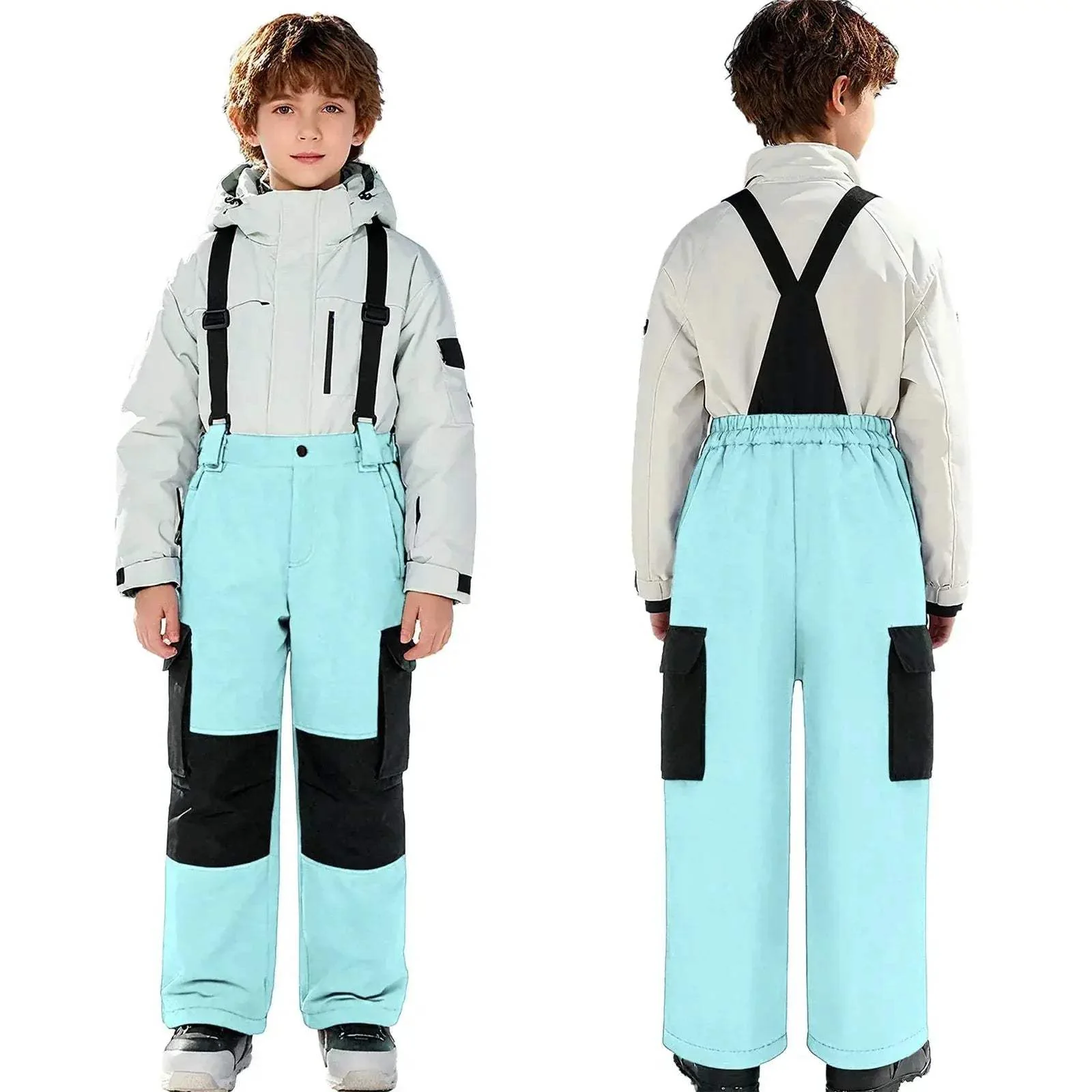 Kids Ski Overalls Water Resistant Snowsuit With Pockets - Image 6