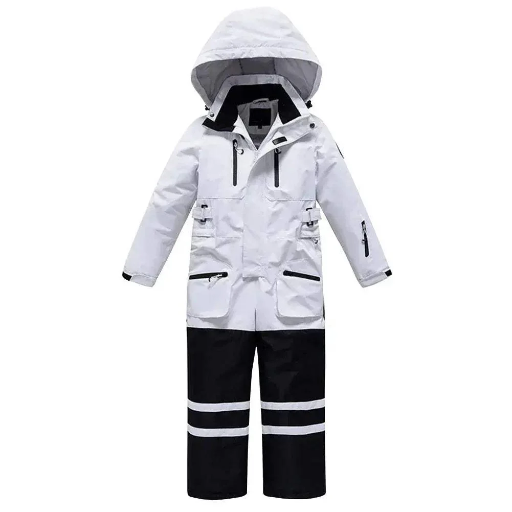 Kids Snowboarding Suit One Piece Hooded Windproof Warm Skiwear - Image 10