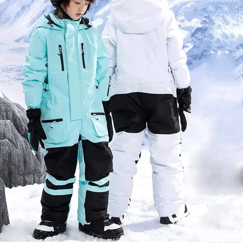 Kids Snowboarding Suit One Piece Hooded Windproof Warm Skiwear - Image 3