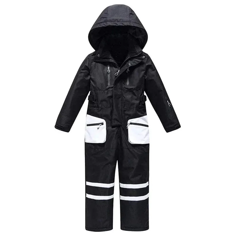 Kids Snowboarding Suit One Piece Hooded Windproof Warm Skiwear - Image 7