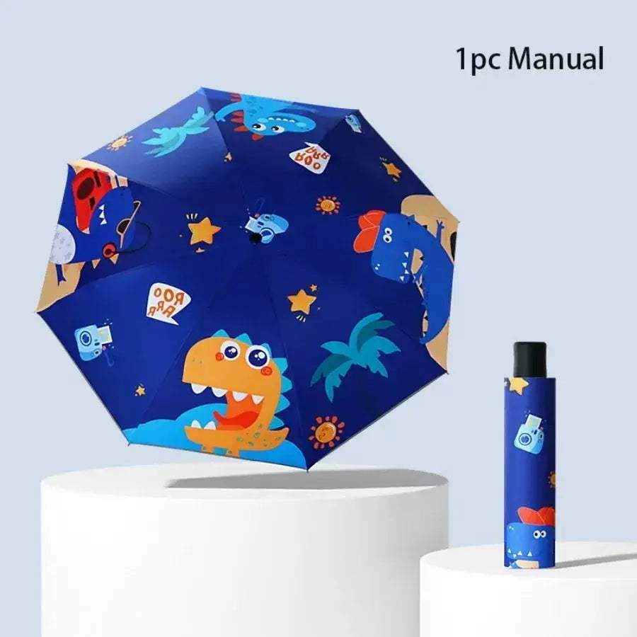 Kids Umbrella Cartoon Windproof Folding Reflective Dinosaur Astronaut - Image 8