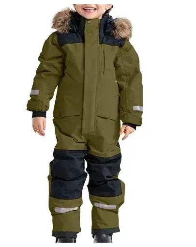 Kids Unisex Ski Suit Dinosaur Cartoon Insulated Warm Winter Wear - Image 9
