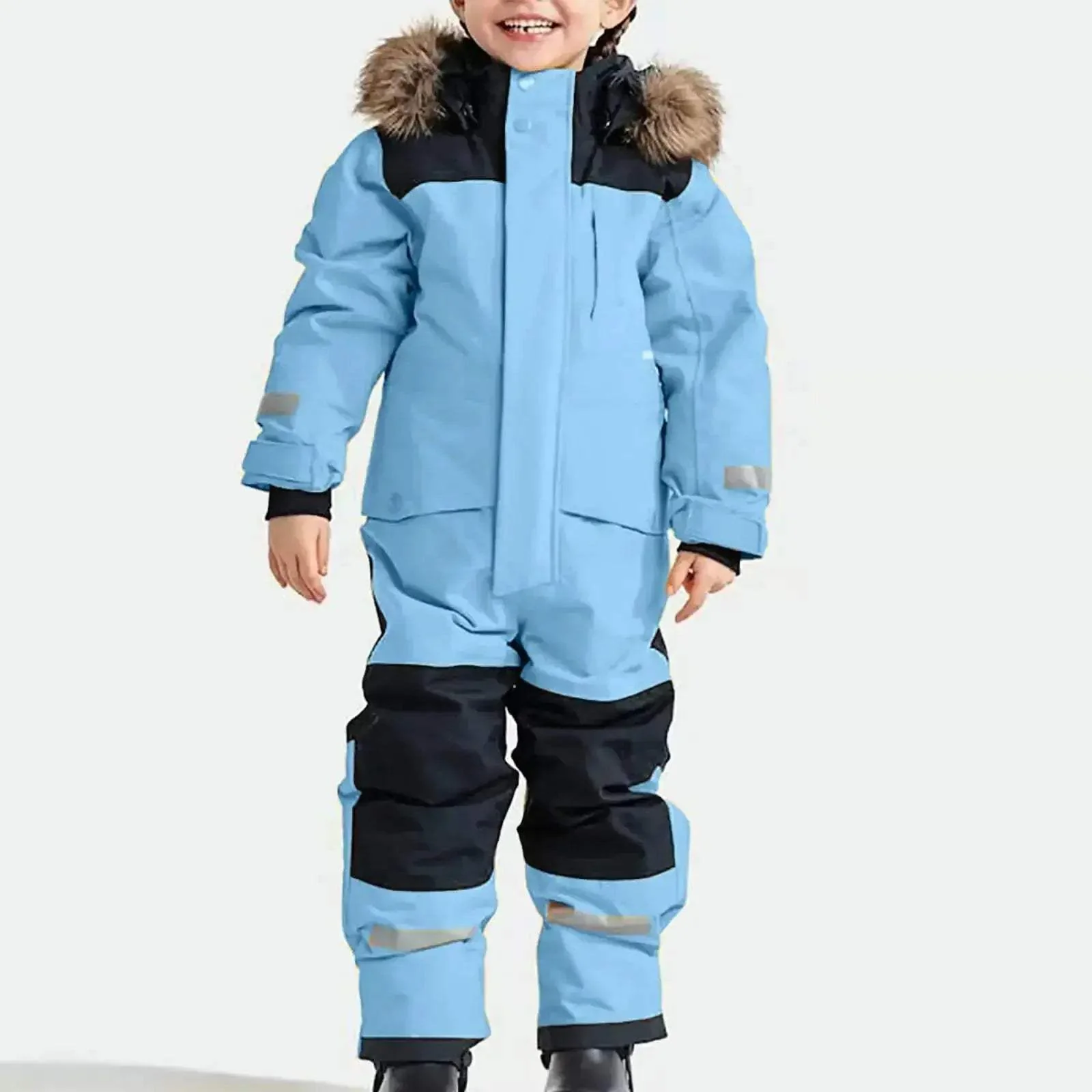 Kids Waterproof Ski Suit With Fleece Lining Warm One Piece - Image 12
