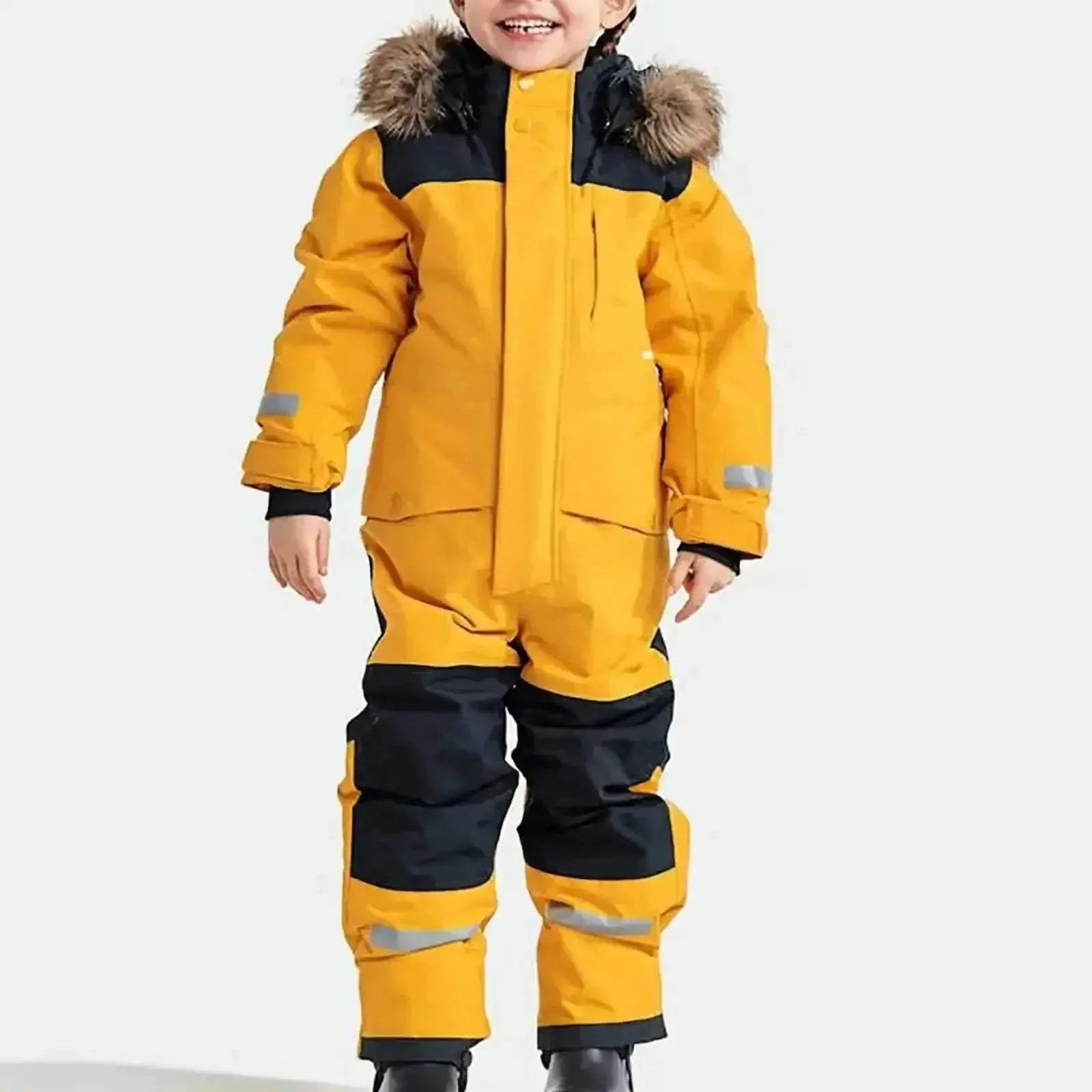 Kids Waterproof Ski Suit With Fleece Lining Warm One Piece - Image 13