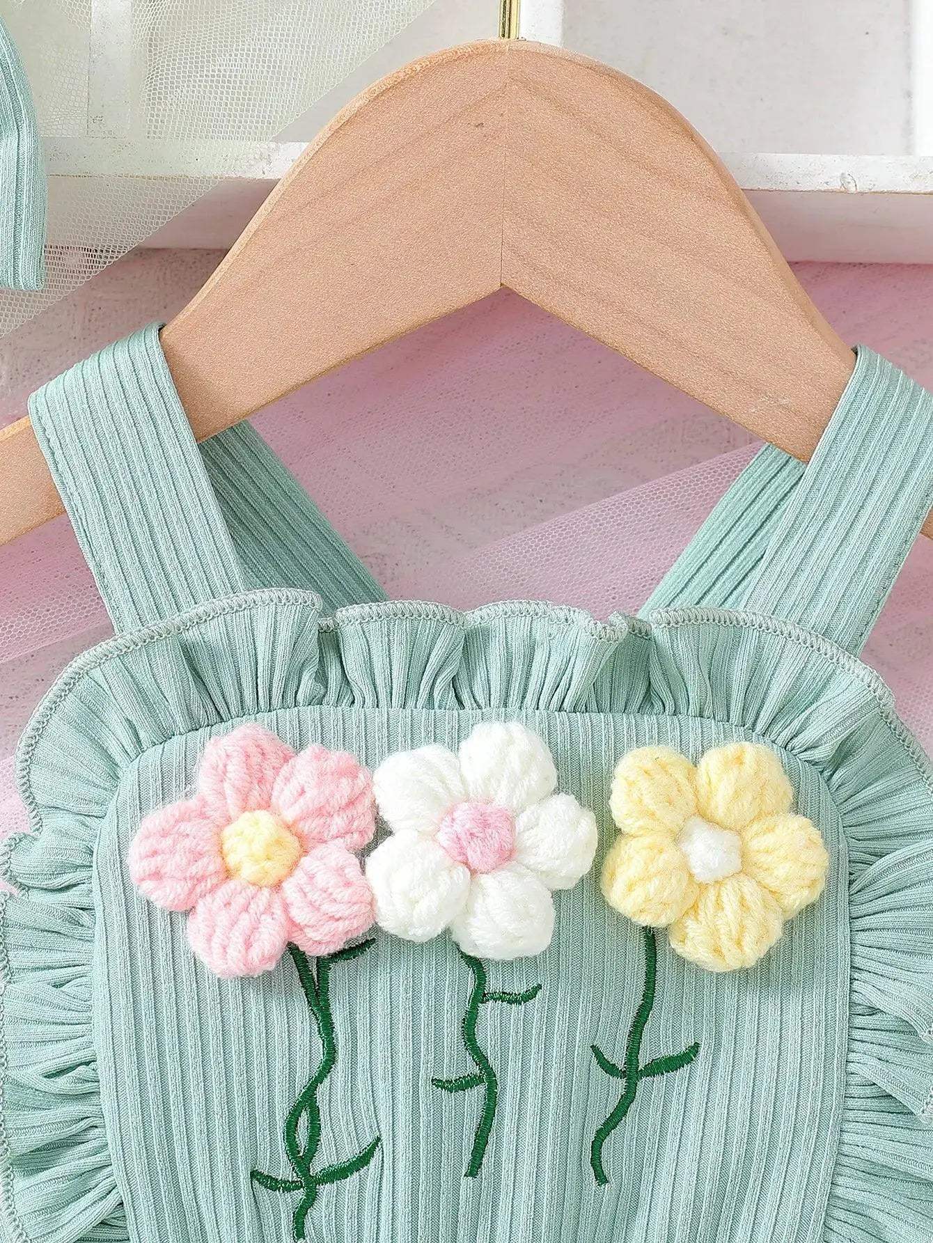 Korean Style Baby Girl Dress With 3D Embroidery Set - Image 4