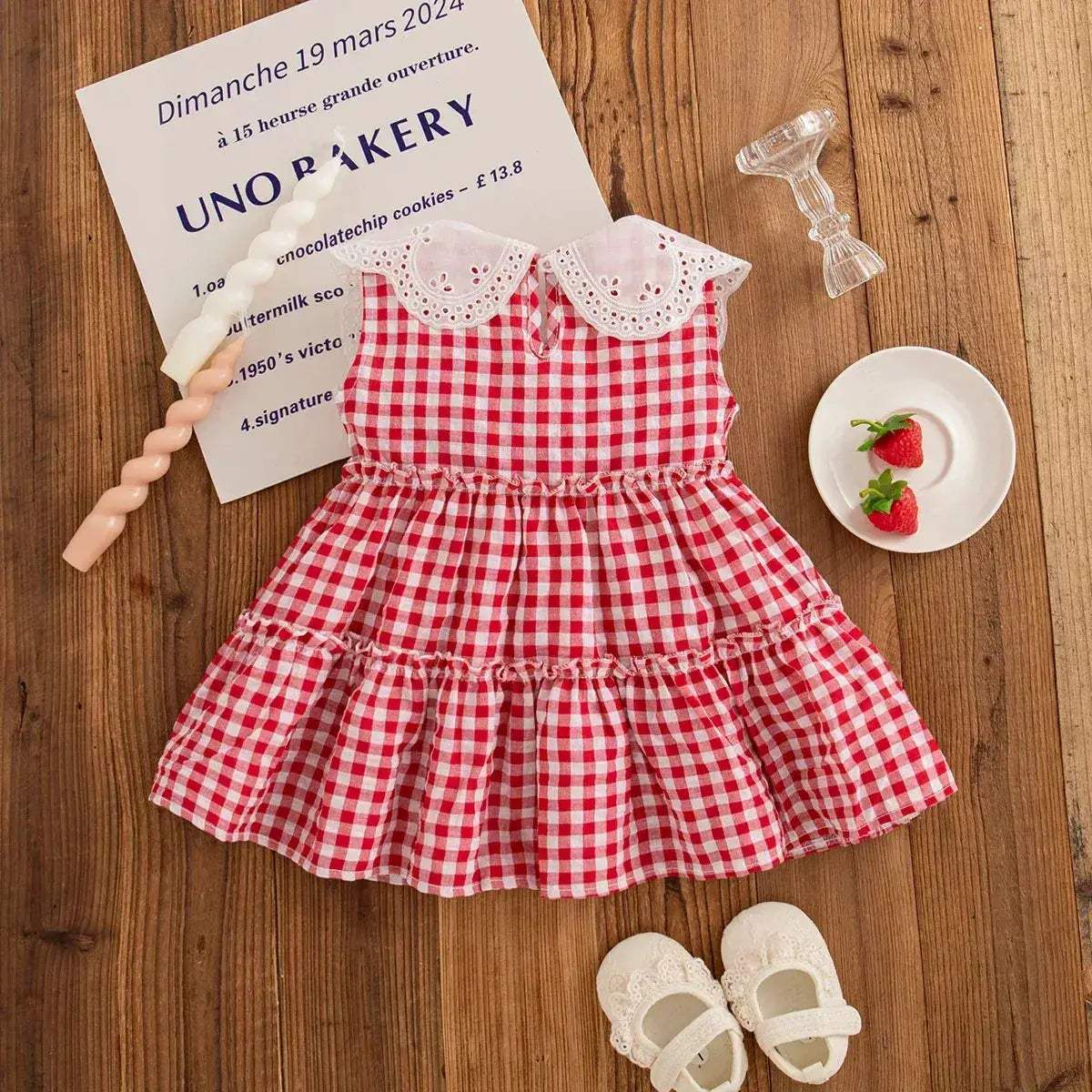 Korean Style Toddler Dress Red Strawberry Embroidery Sleeveless - Image 2