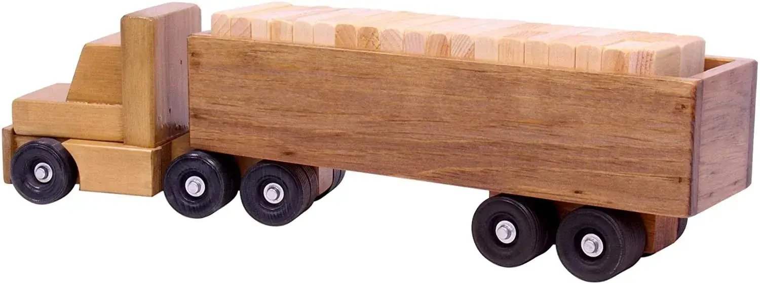 Large Semi Truck and Trailer Wooden Toy Set - with 30 Building Blocks - Image 4