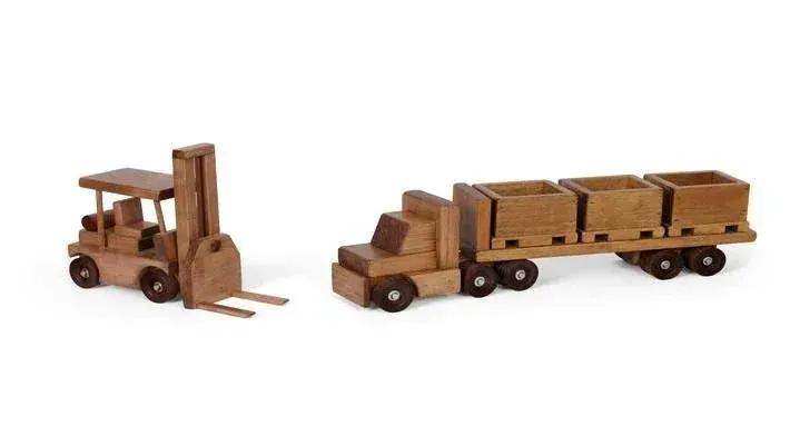 Large Wooden Truck & Bin Trailer with Forklift Toy Set, Amish-Made - Image 3