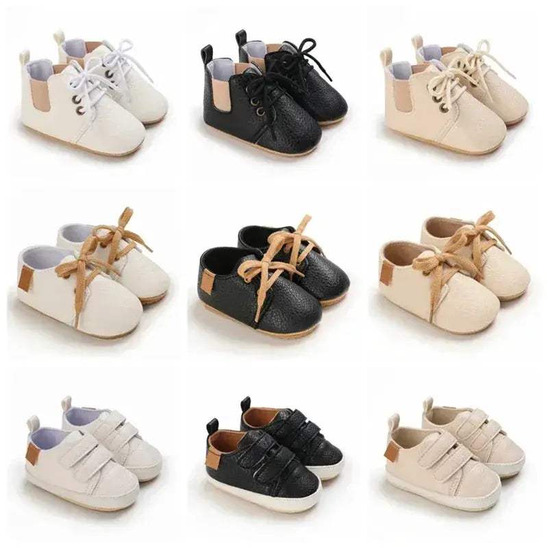 Leather Baby Shoes First Walkers With Anti Slip Rubber Sole