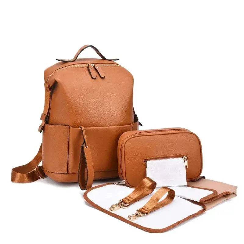 Leather Diaper Bag Large Capacity Maternity Backpack - Image 10