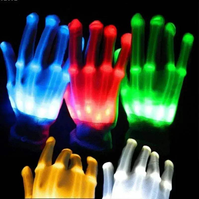 LED Gloves Neon Skull Flashing Lights For Halloween