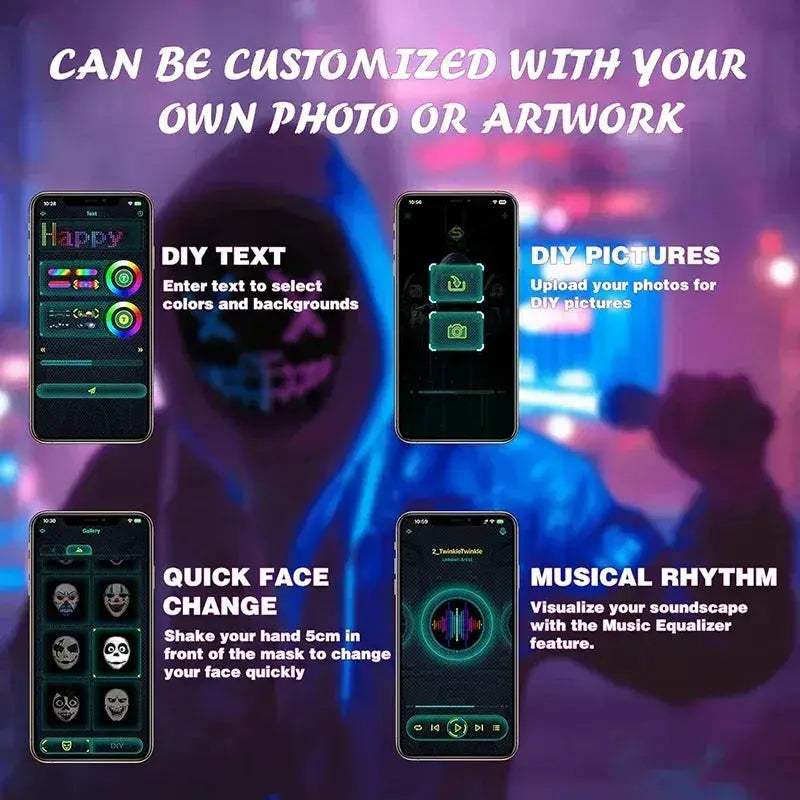 LED Mask With Bluetooth App Control Programmable Face Transformations - Image 4