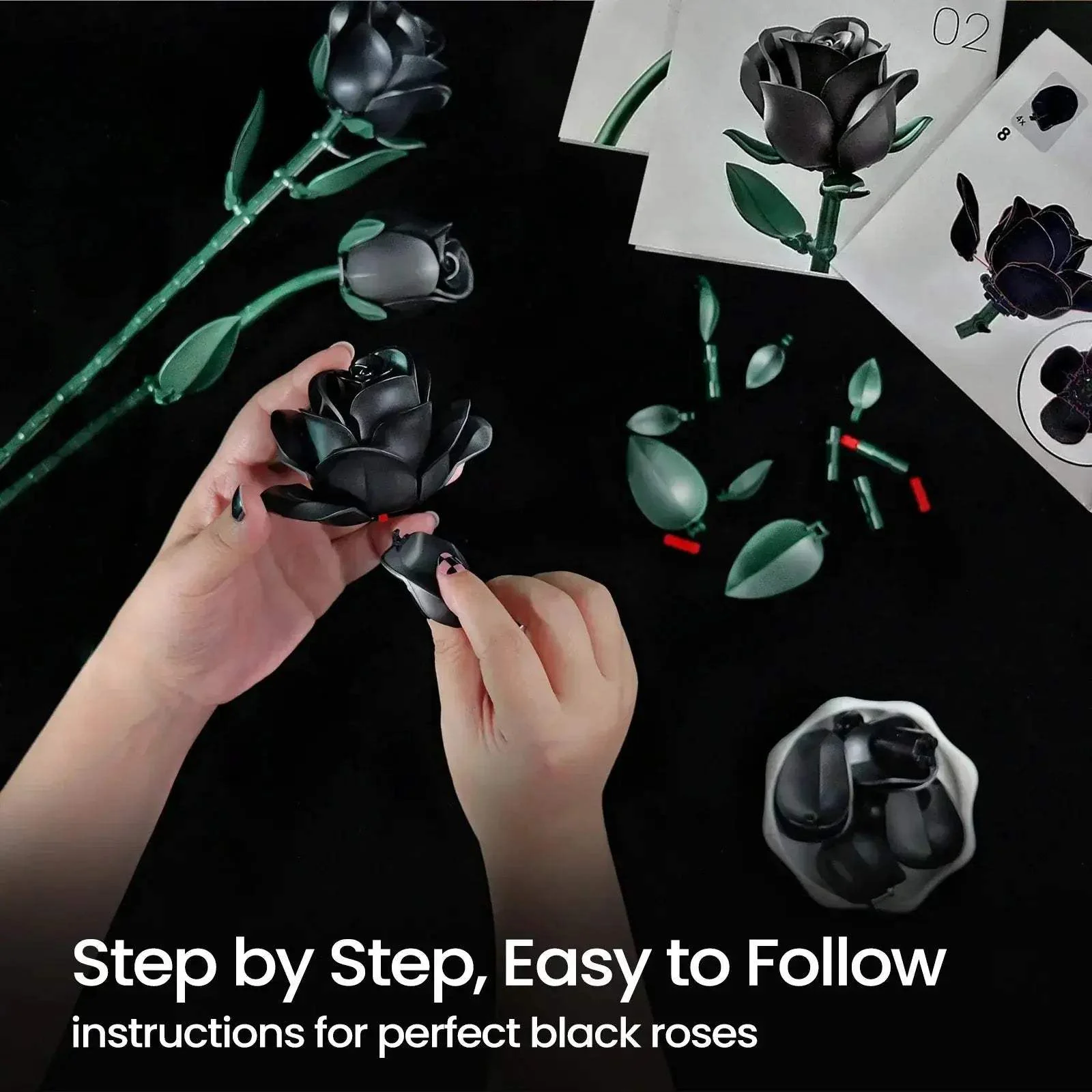 Lego Compatible Black Rose Bouquet Building Block Set - Image 5