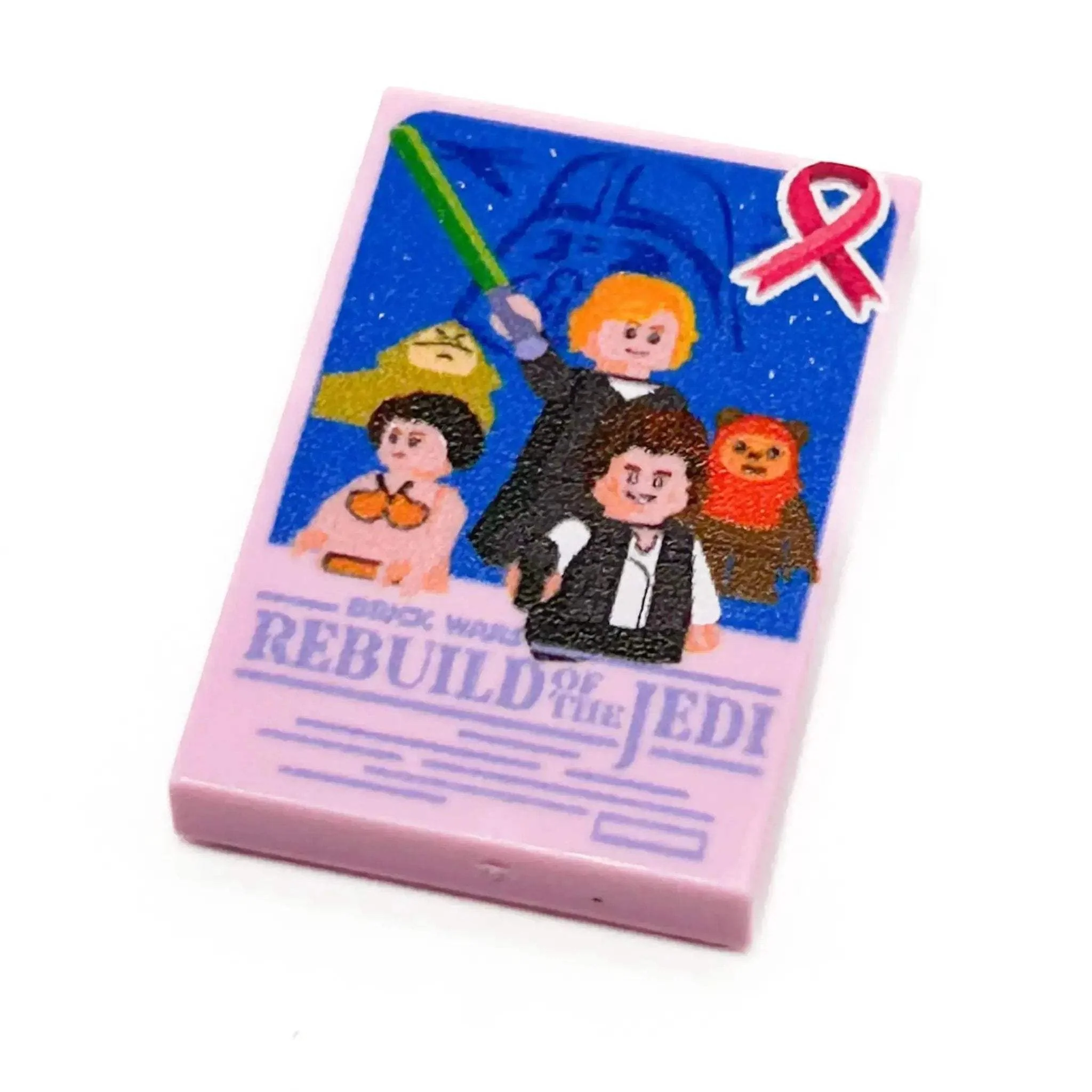 Limited Production! Pink (Break Cancer Awareness) Brick Wars: Rebuild of the Jedi Movie Tile Cover (2x3 Tile) - B3 Customs