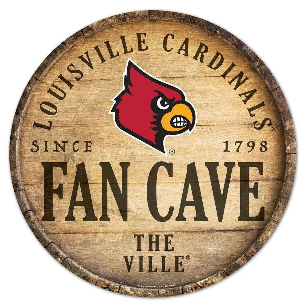 Louisville Cardinals Wood Sign 14 Inch Round Barrel Top