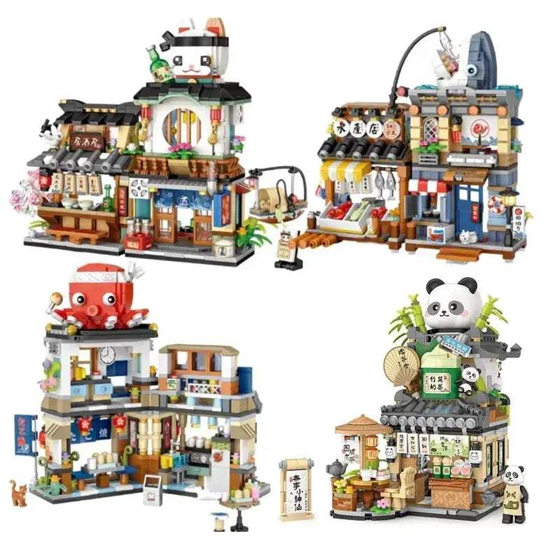 Realistic Street View Building Blocks Izakaya Takoyaki Shop Miniatures