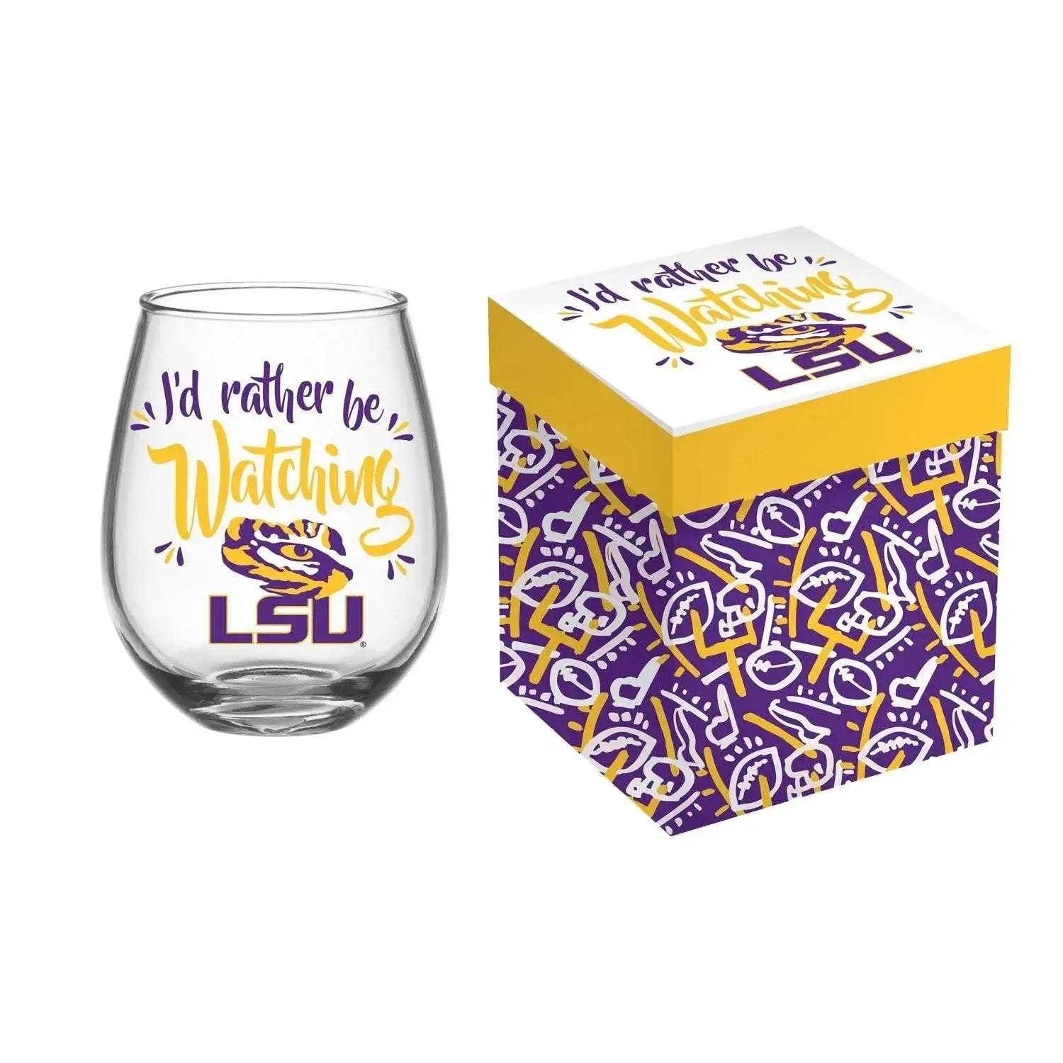 LSU Tigers 17oz Stemless Wine Glass With Gift Box Included