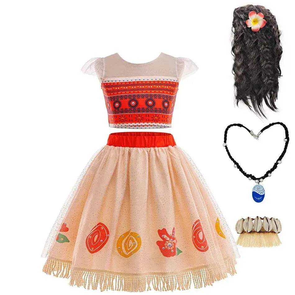 Luxurious Cosplay Dress Set Moana Theme Two Piece Top And Skirt For Girls Halloween Costume - Image 10