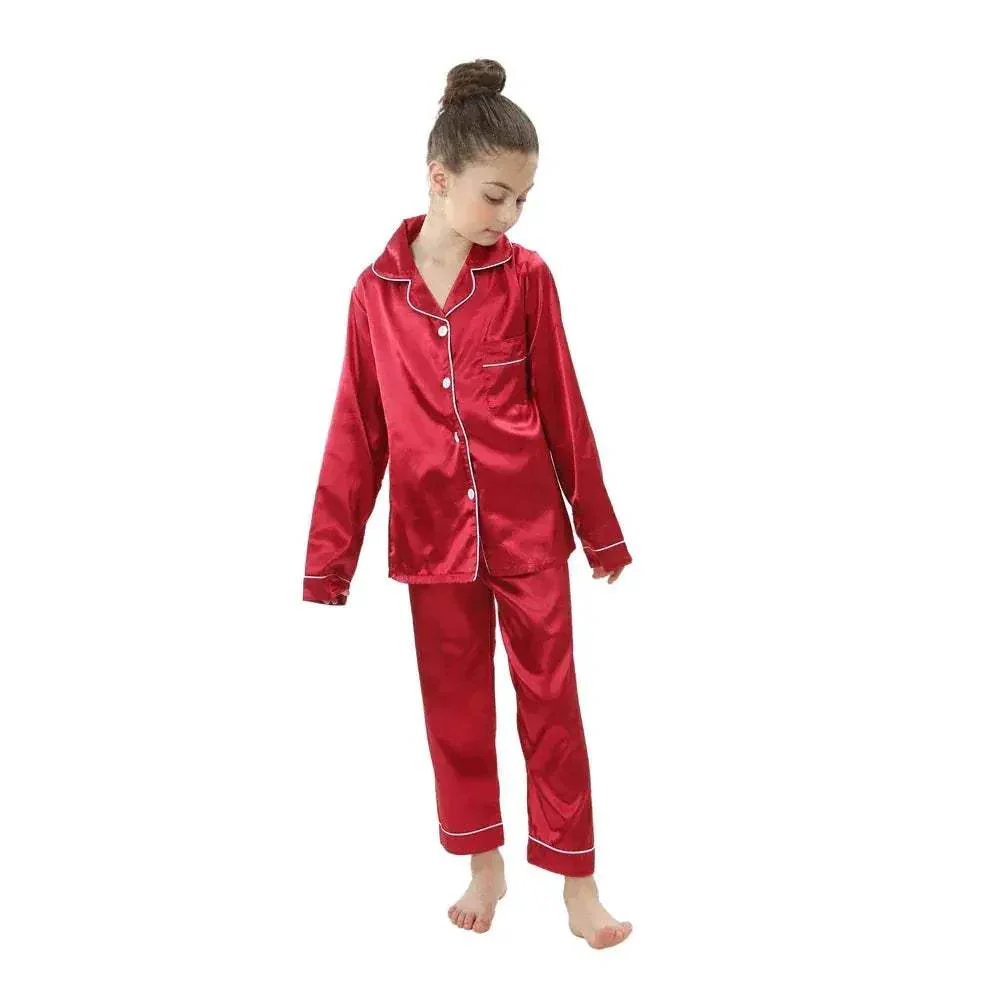 Luxurious Silk Satin Pajama Set For Kids With Turn Down Collar For Boys And Girls Ages 3 To 13 - Image 6