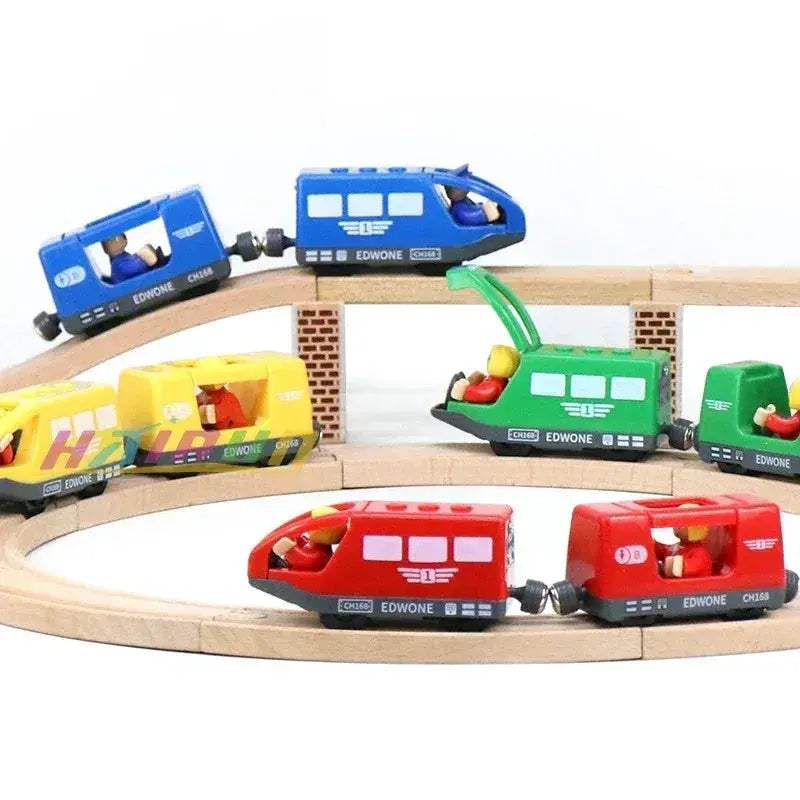 Magnetic Diecast Train Set With Doll On Wooden Track - Image 3