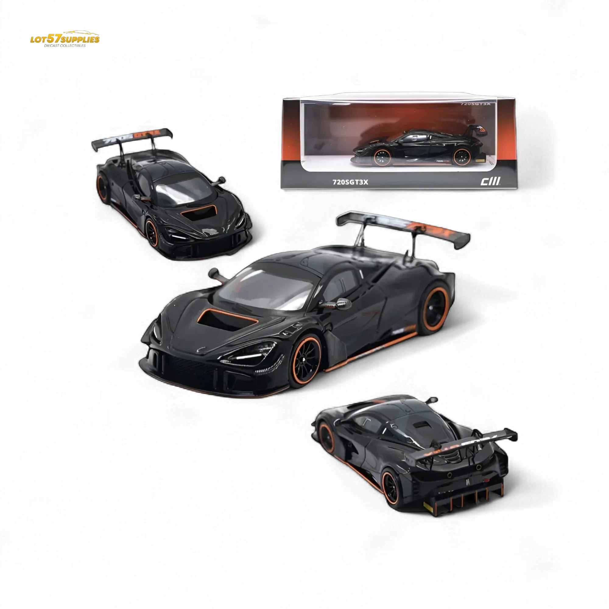 McLaren 720S GT3X Diecast Collectible 1:64 Black Finish