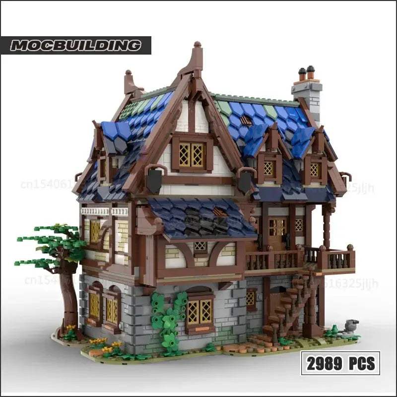 Medieval Town Building Blocks Set With Watermill Display Model - Image 7