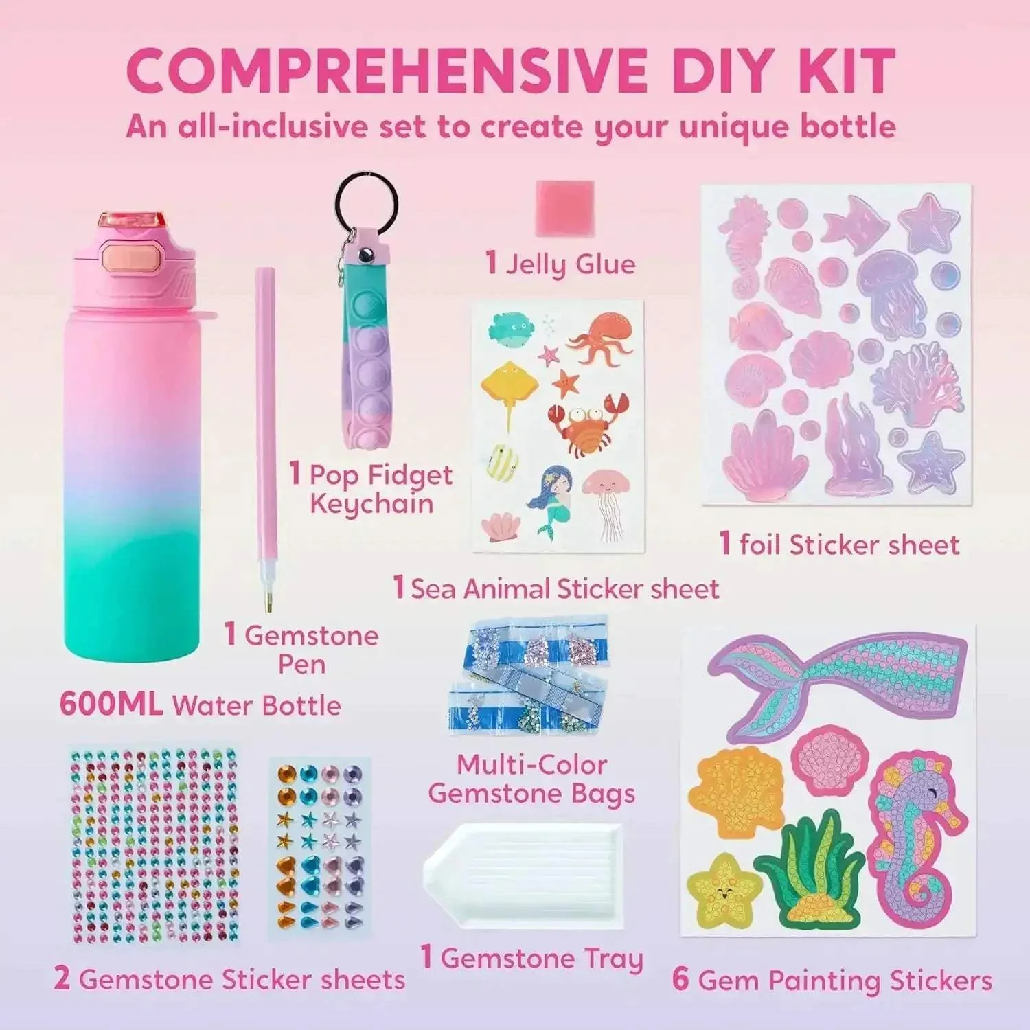 Mermaid Water Bottle Decorating Kit For Girls DIY Gems - Image 4